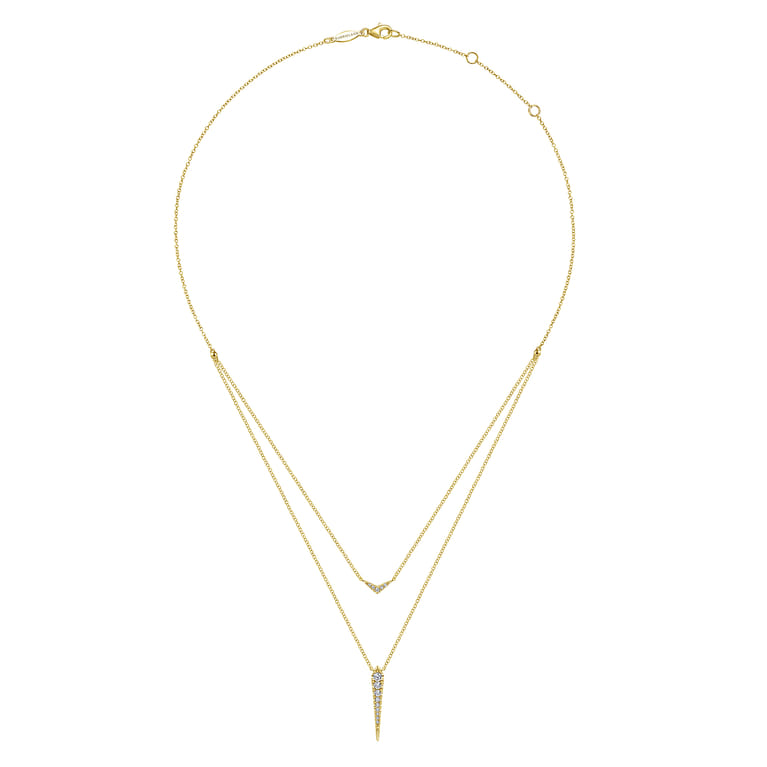 14K Yellow Gold Layered Pave Diamond Bar and Spike Pendant Necklace - 0.23 ct - Shot 2
