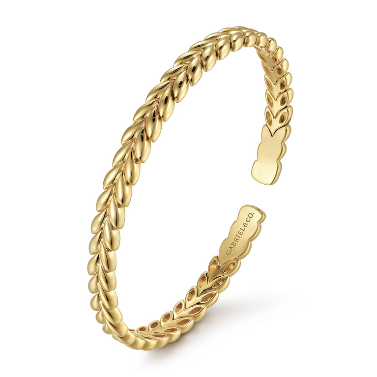 14K Yellow Gold Leaf Cuff Bracelet - Shot 2