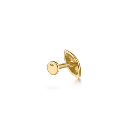 14K Yellow Gold Leaf Single Flatback Stud Earring