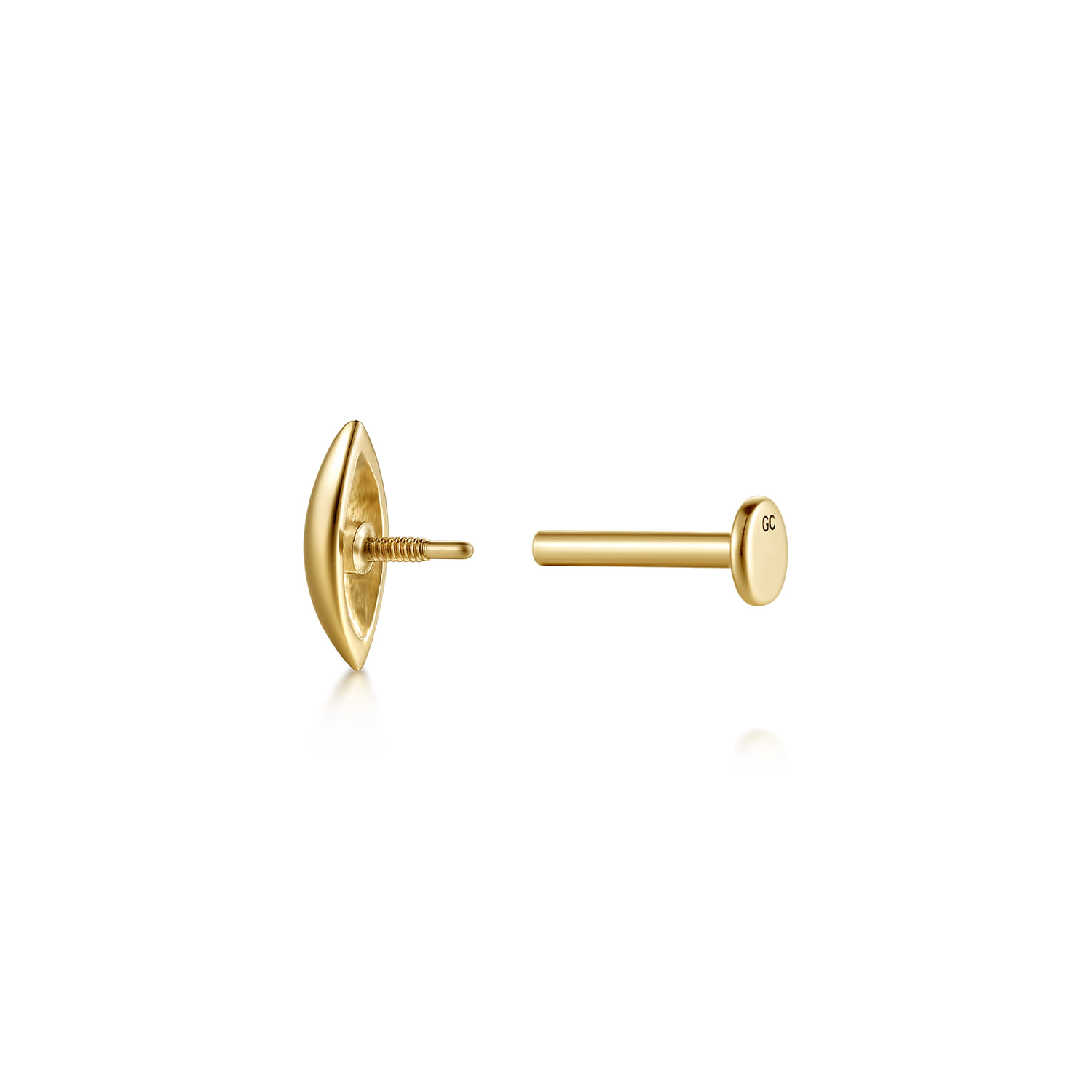 14K Yellow Gold Leaf Single Flatback Stud Earring - Shot 3