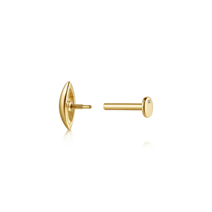 14K Yellow Gold Leaf Single Flatback Stud Earring