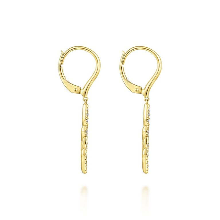 14K Yellow Gold Leverback Graduating Diamond Chevron Drop Earrings - 0.25 ct - Shot 3