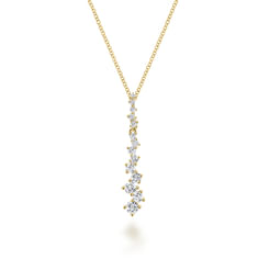 14K Yellow Gold Linear Diamond Cluster Drop Pendant Necklace