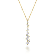 14K Yellow Gold Linear Diamond Cluster Drop Pendant Necklace