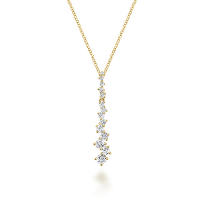 14K Yellow Gold Linear Diamond Cluster Drop Pendant Necklace