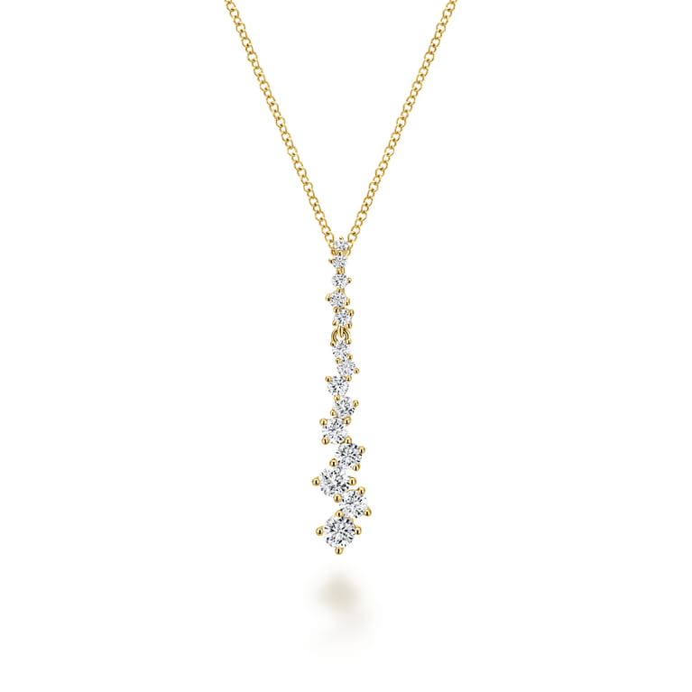14K Yellow Gold Linear Diamond Cluster Drop Pendant Necklace - 0.8 ct - Shot 1