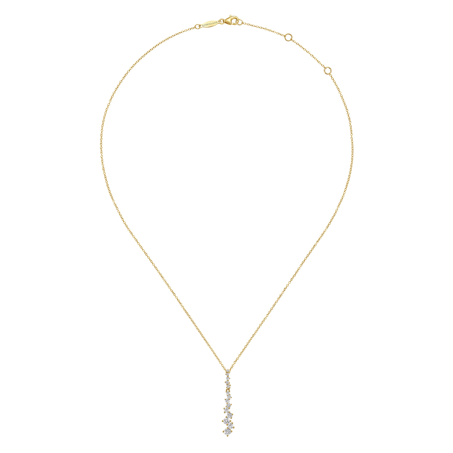 14K Yellow Gold Linear Diamond Cluster Drop Pendant Necklace - 0.8 ct - Shot 2