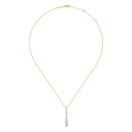 14K Yellow Gold Linear Diamond Cluster Drop Pendant Necklace
