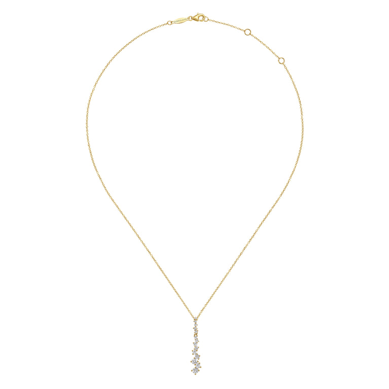 14K Yellow Gold Linear Diamond Cluster Drop Pendant Necklace - 0.8 ct - Shot 2