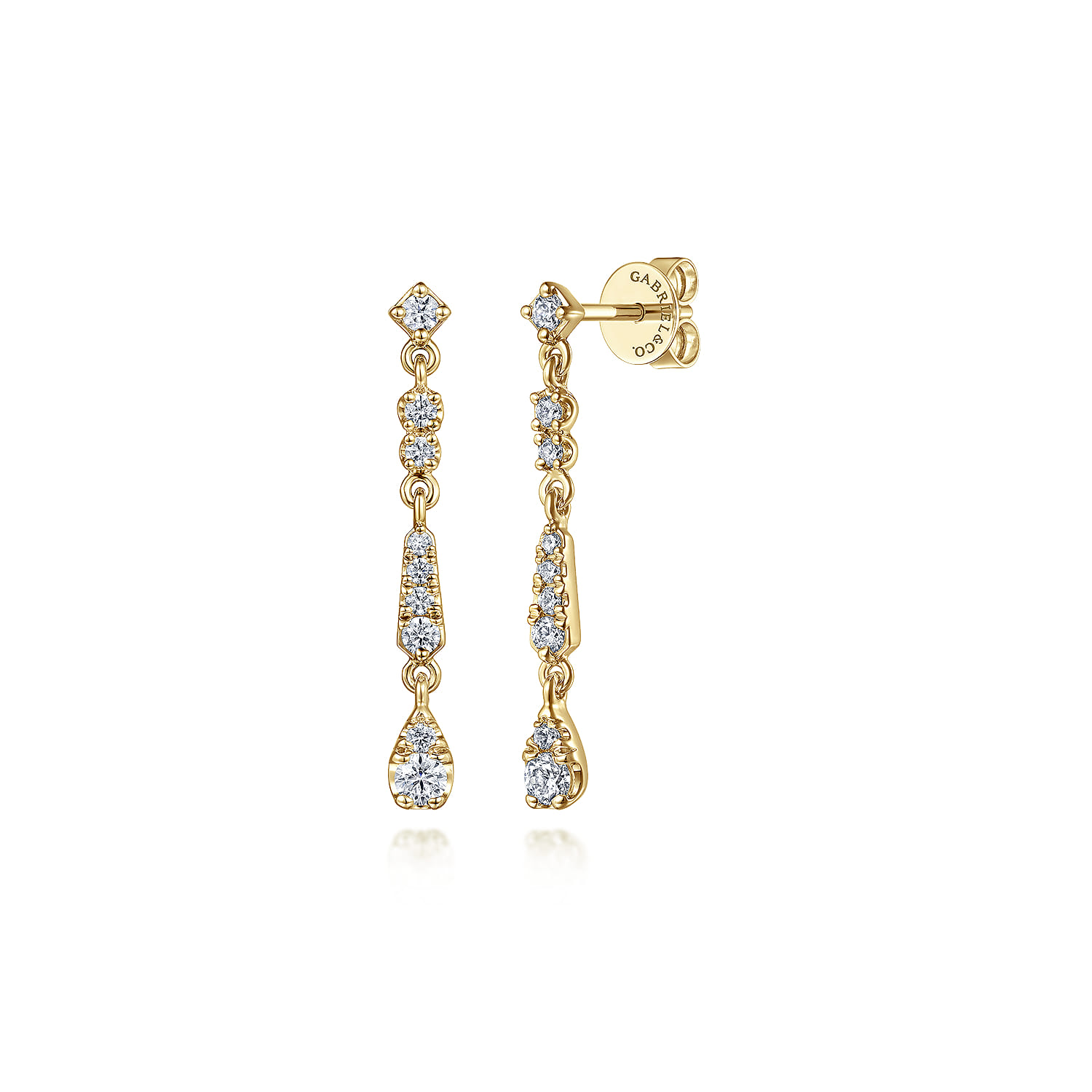 14K Yellow Gold Linear Diamond Drop Stud Earrings - 0.41 ct - Shot 1