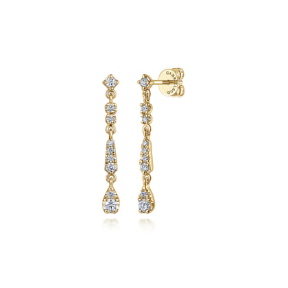 14K Yellow Gold Linear Diamond Drop Stud Earrings