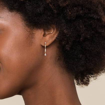 14K Yellow Gold Linear Diamond Drop Stud Earrings