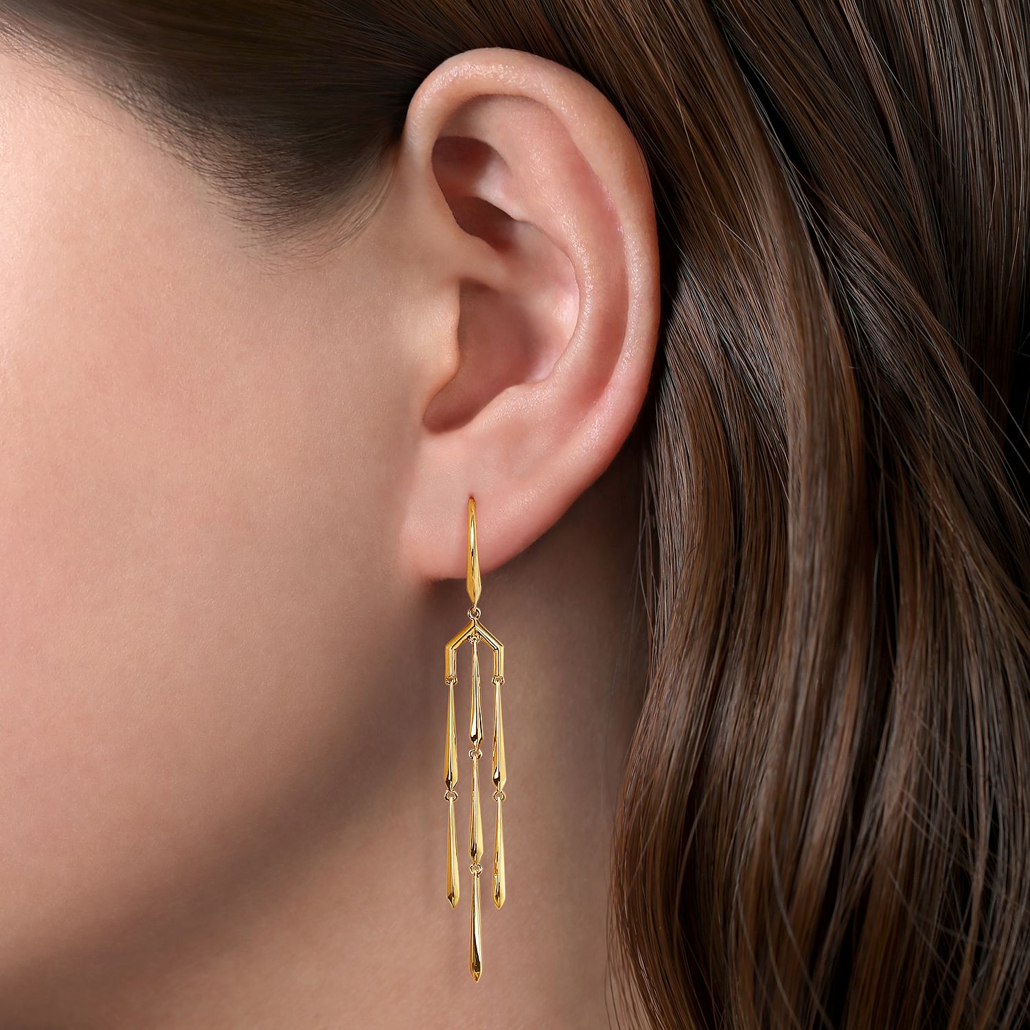 Gabriel Co 14K Yellow Gold Linear Gold Chandelier Earrings