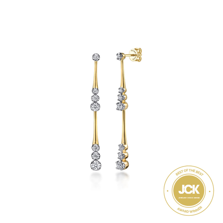 14K Yellow Gold Linear Graduated Diamond Station Drop Earrings in size 45mm - 0.6 ct - Shot 1