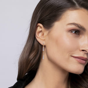 14K Yellow Gold Linear Graduated Diamond Station Drop Earrings in size 45mm