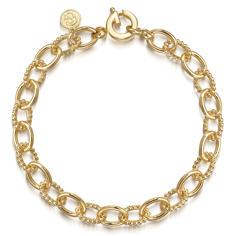 14K Yellow Gold Link Bracelet 7mm-Bujukan - Shot 1