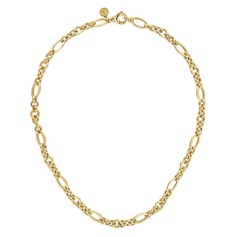 14K Yellow Gold Link Chain Necklace with Oval Stations - Shot 2