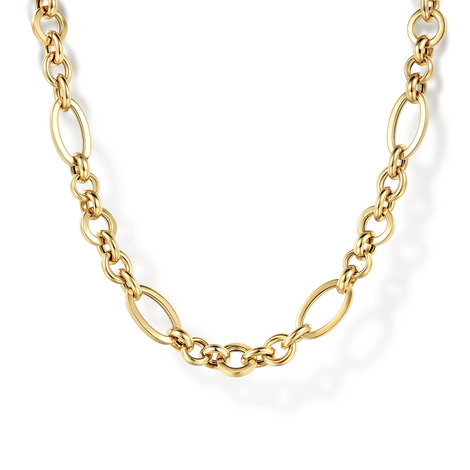 14K Yellow Gold Link Chain Necklace with Oval Stations - Shot 1