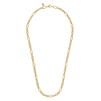 14K Yellow Gold Link Chain Necklace with Oval Stations