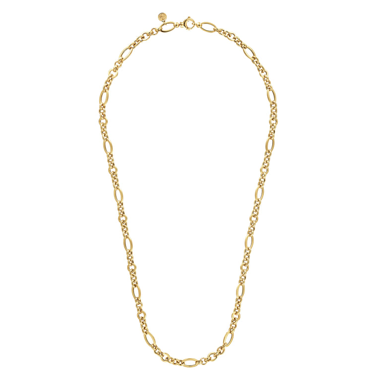 14K Yellow Gold Link Chain Necklace with Oval Stations - Shot 2