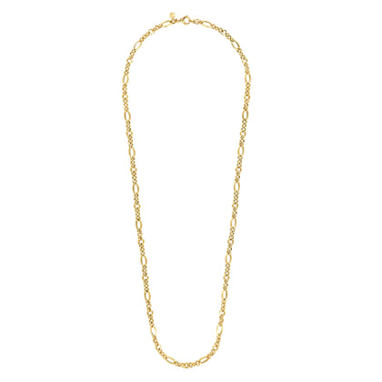 14K Yellow Gold Link Chain Necklace with Oval Stations
