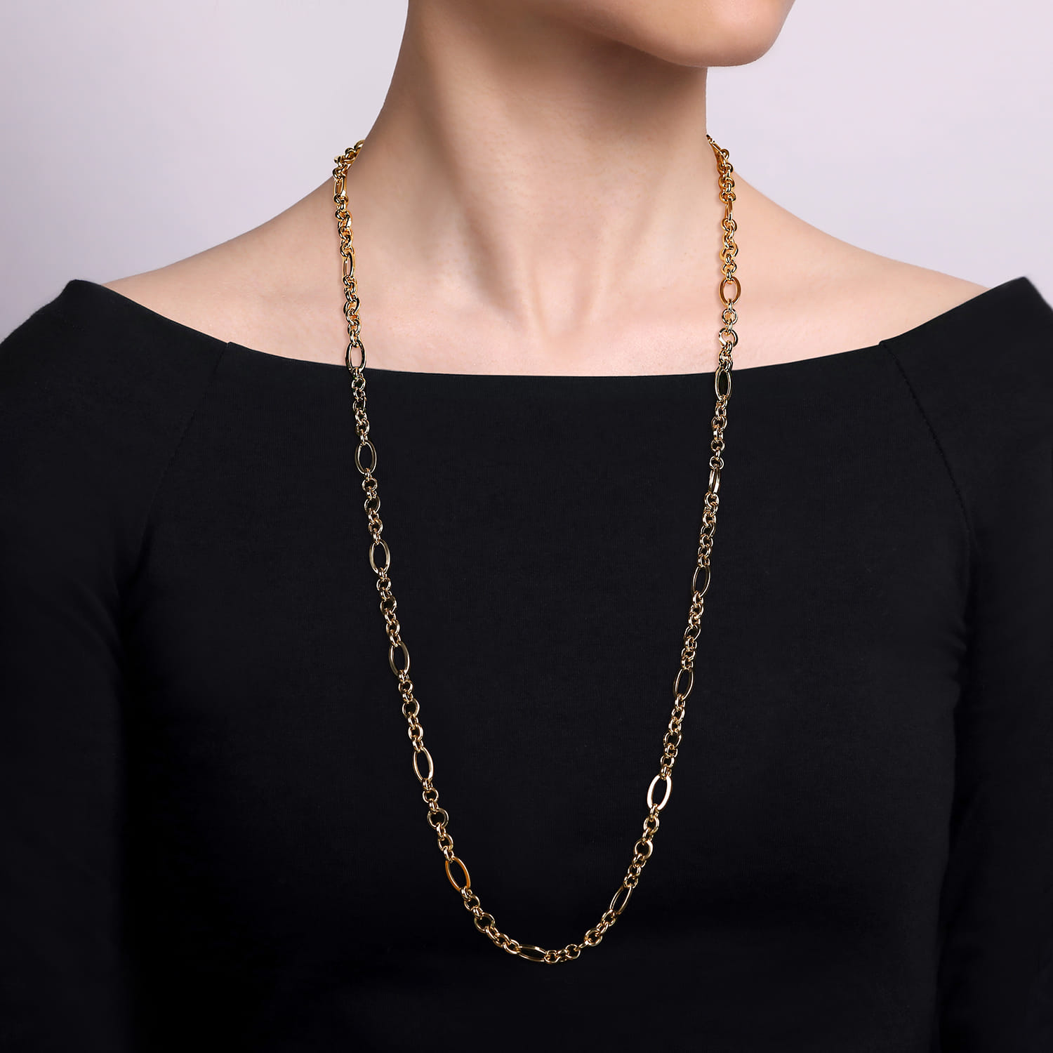 14K Yellow Gold Link Chain Necklace with Oval Stations - Shot 3