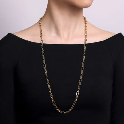 14K Yellow Gold Link Chain Necklace with Oval Stations