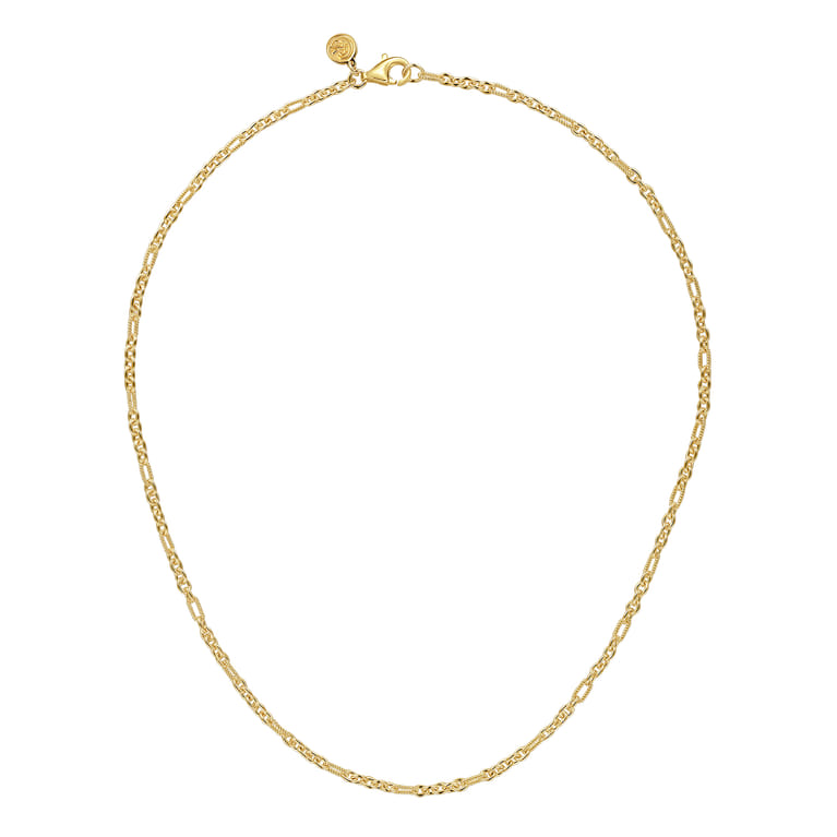 14K Yellow Gold Link Chain Necklace with Twisted Rope Stations - Shot 2