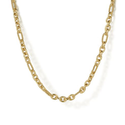 14K Yellow Gold Link Chain Necklace with Twisted Rope Stations