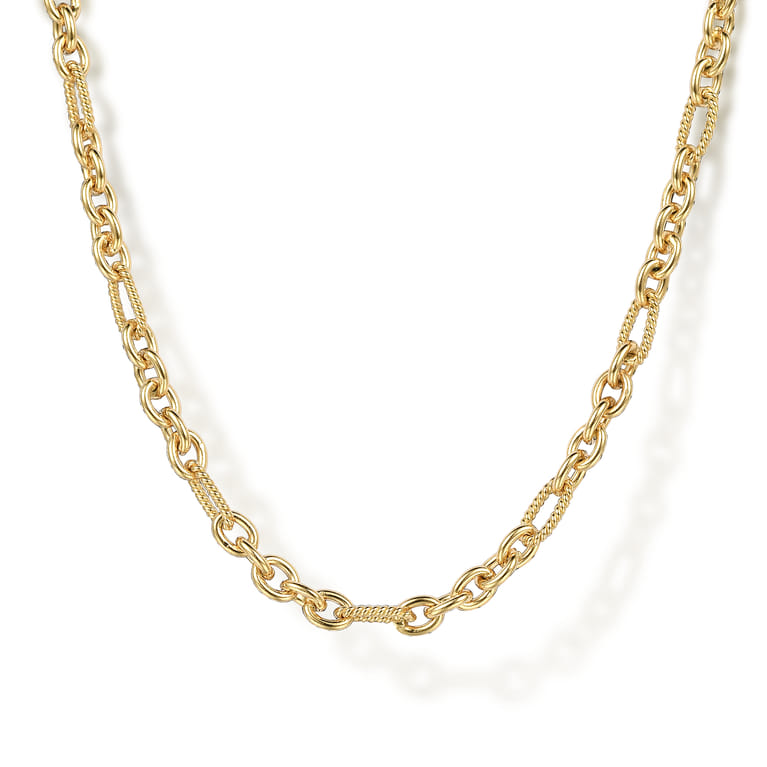 14K Yellow Gold Link Chain Necklace with Twisted Rope Stations - Shot 1