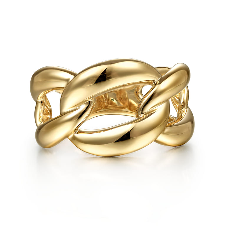14K Yellow Gold Link Chain Wide Band Ring - Shot 1