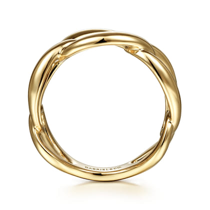 14K Yellow Gold Link Chain Wide Band Ring