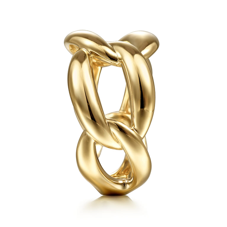 14K Yellow Gold Link Chain Wide Band Ring - Shot 4