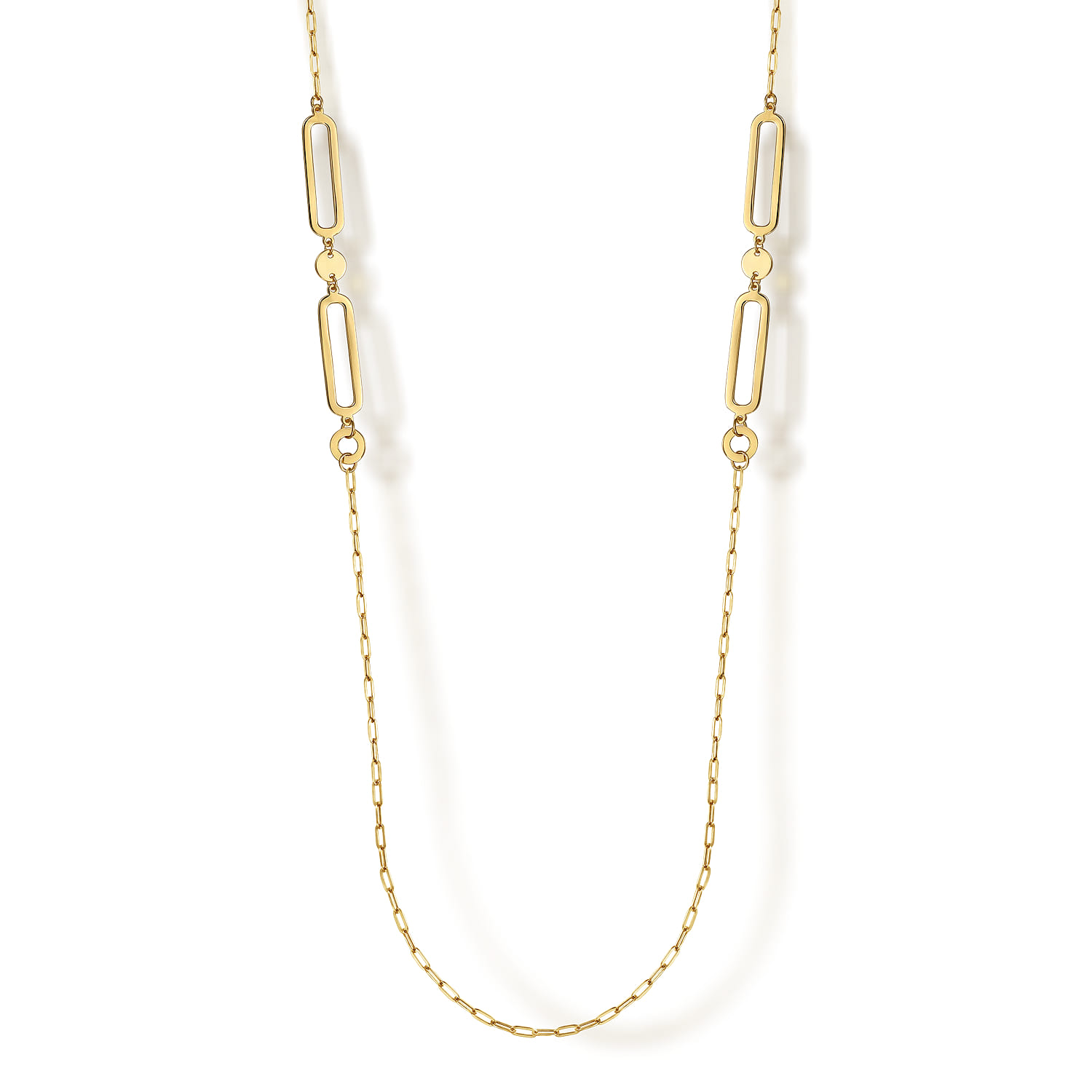 14K Yellow Gold Link Station Necklace With Hollow Paperclip Chain - Shot 1