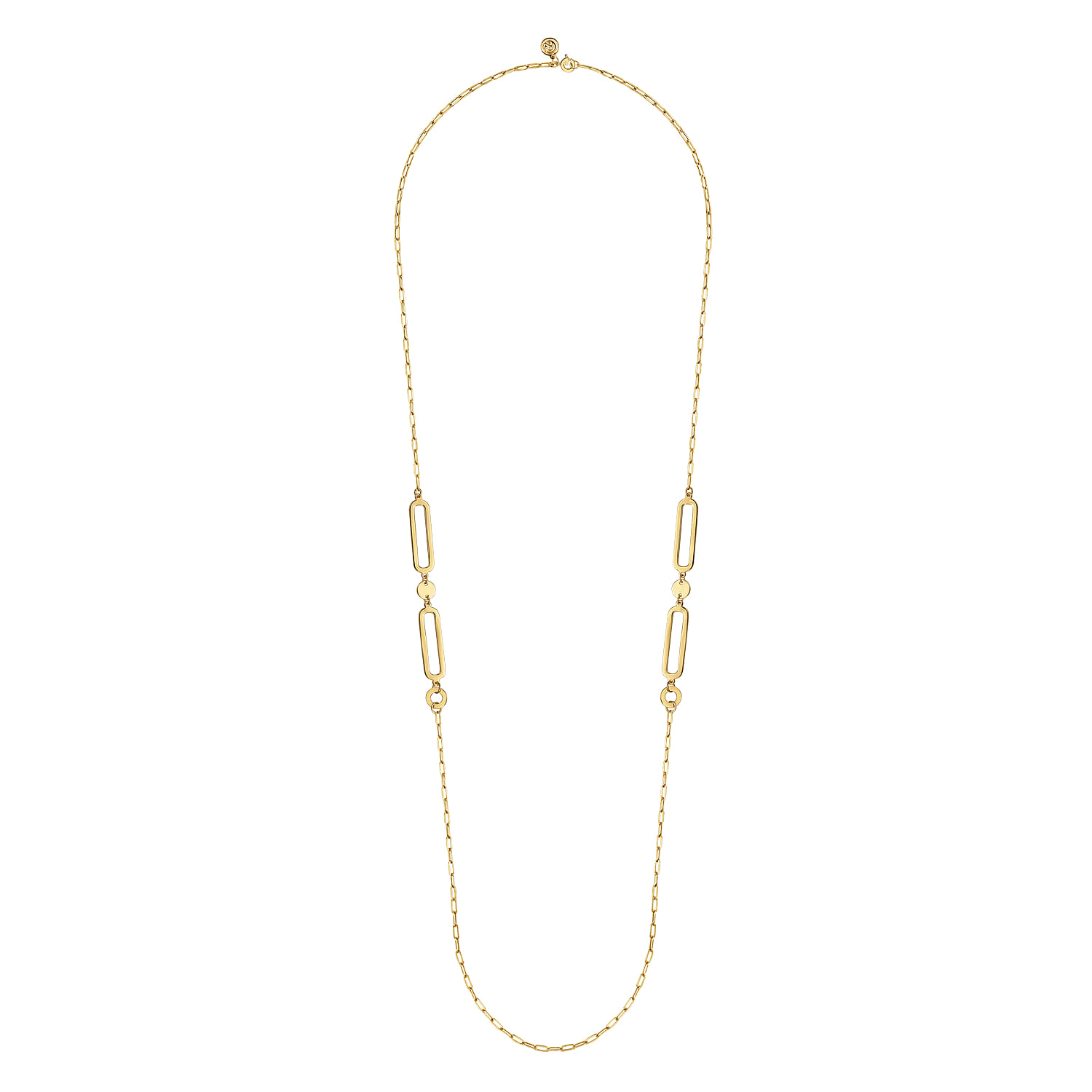 14K Yellow Gold Link Station Necklace With Hollow Paperclip Chain - Shot 2