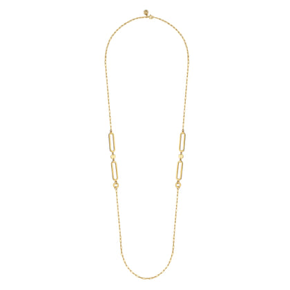 14K Yellow Gold Link Station Necklace With Hollow Paperclip Chain