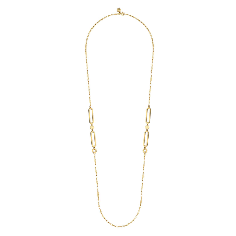 14K Yellow Gold Link Station Necklace With Hollow Paperclip Chain - Shot 2