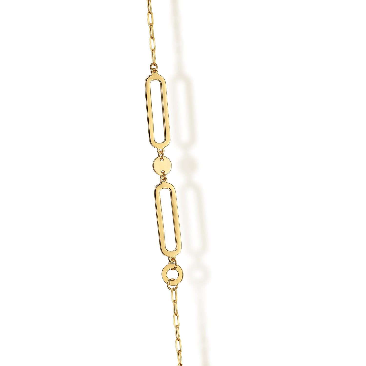 14K Yellow Gold Link Station Necklace With Hollow Paperclip Chain - Shot 4