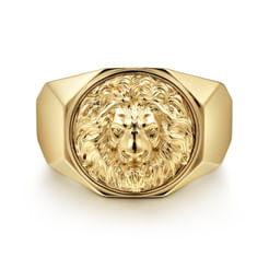 14K Yellow Gold Lion Head Ring in High Polished Finish