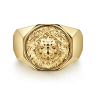 14K Yellow Gold Lion Head Ring in High Polished Finish