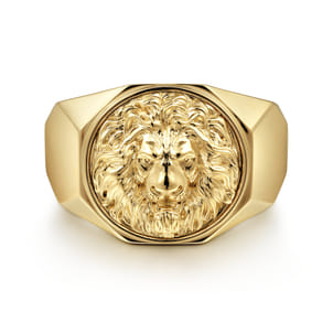 14K Yellow Gold Lion Head Ring in High Polished Finish