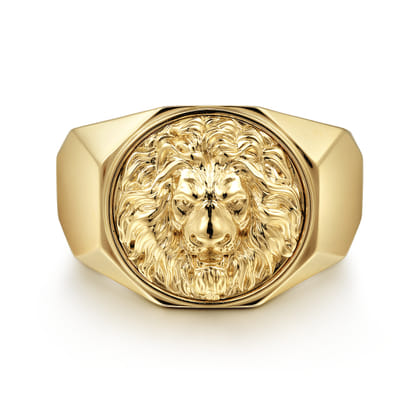 14K Yellow Gold Lion Head Ring in High Polished Finish