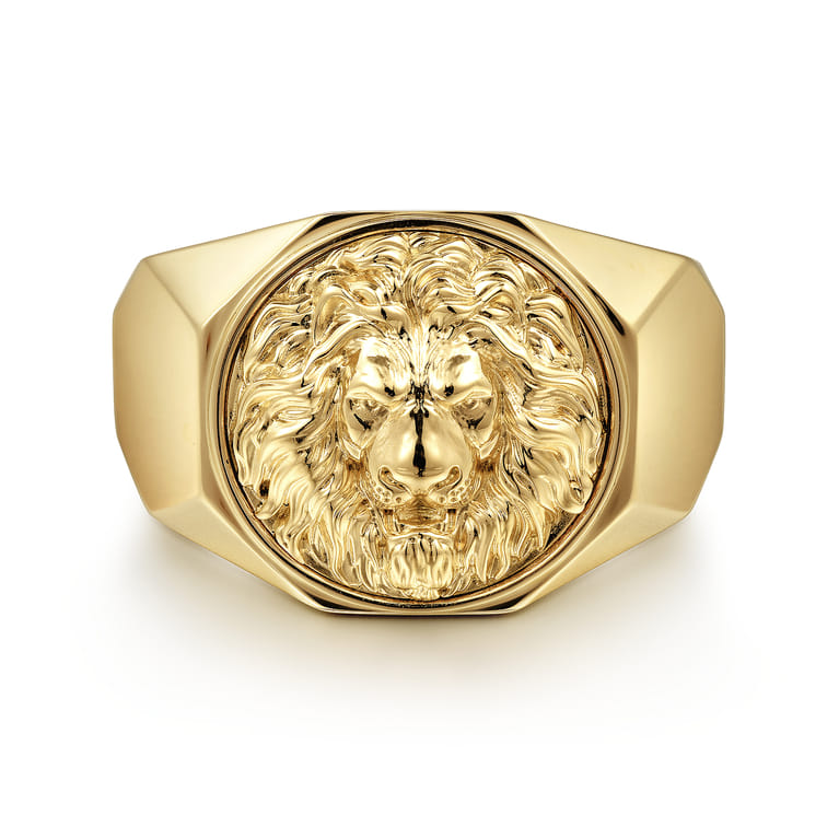 14K Yellow Gold Lion Head Ring in High Polished Finish - Shot 1