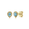 14K Yellow Gold London Blue Topaz Bujukan Pear Shape Stud Earrings