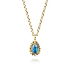 14K Yellow Gold London Blue Topaz Bujukan Teardrop Pendant Necklace