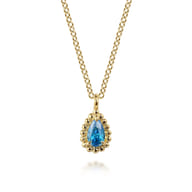 14K Yellow Gold London Blue Topaz Bujukan Teardrop Pendant Necklace