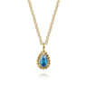 14K Yellow Gold London Blue Topaz Bujukan Teardrop Pendant Necklace