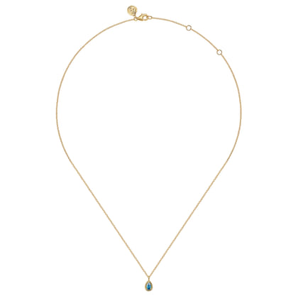14K Yellow Gold London Blue Topaz Bujukan Teardrop Pendant Necklace