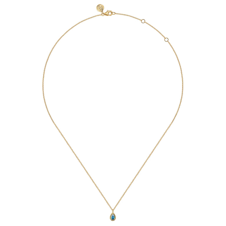 14K Yellow Gold London Blue Topaz Bujukan Teardrop Pendant Necklace - Shot 2