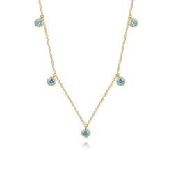 14K Yellow Gold London Blue Topaz Station Necklace